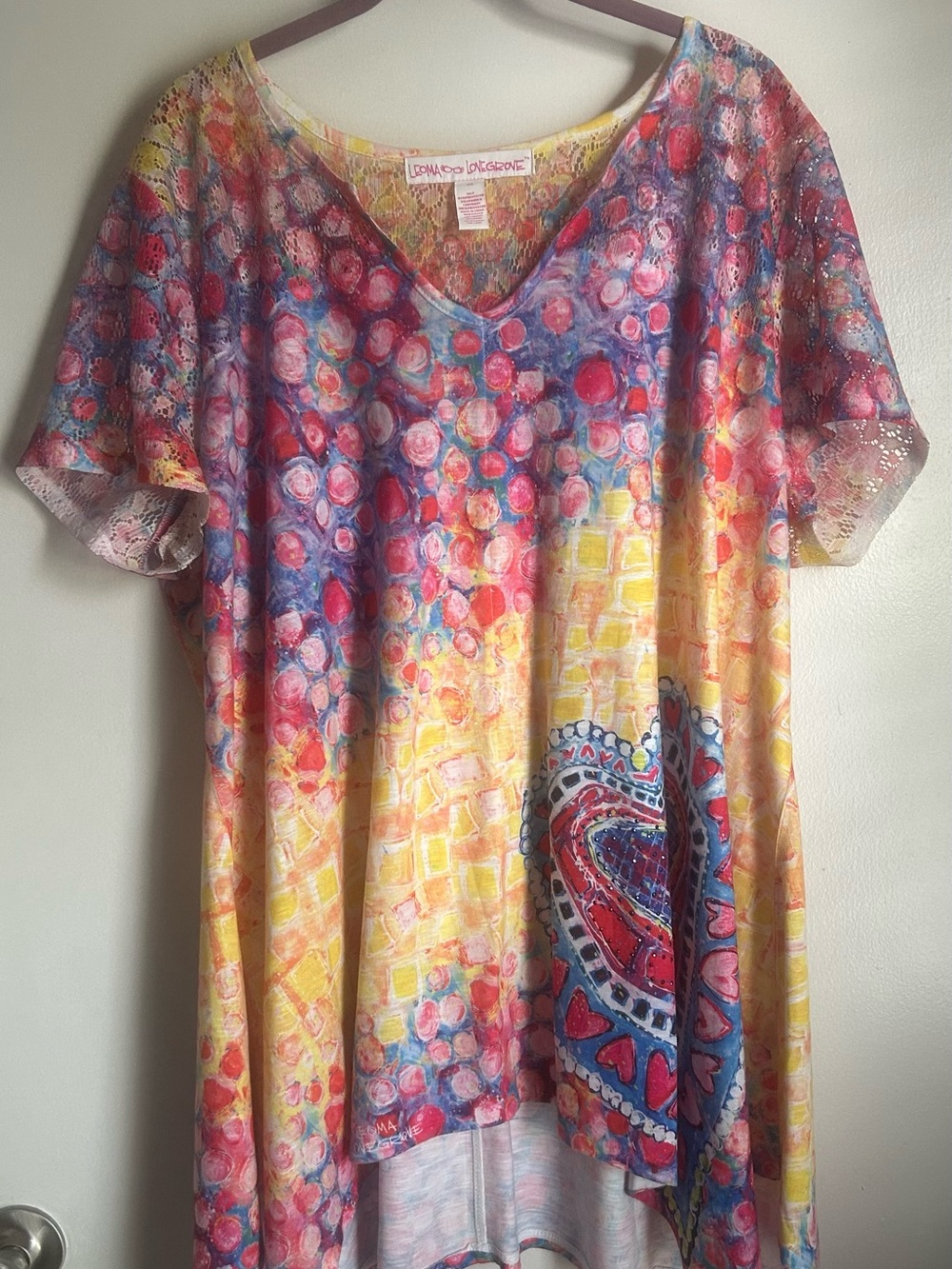 Lularoe Multicolor V-Neck Women's Top - Bright Yellow & Pink Pattern size xxl